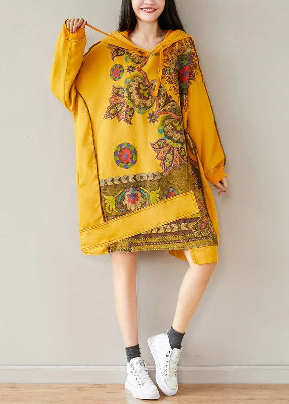 Referral Discount sleek midi dresssleek midi dressPlus Size Yellow Hooded Asymmetrical Design Patchwork Cotton Mid Dresses Spring