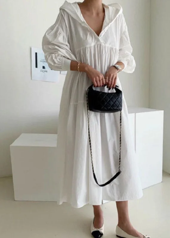 Overstock Sale romantic dressromantic dressPlus Size White Hooded Patchwork Cotton Maxi Dress Spring
