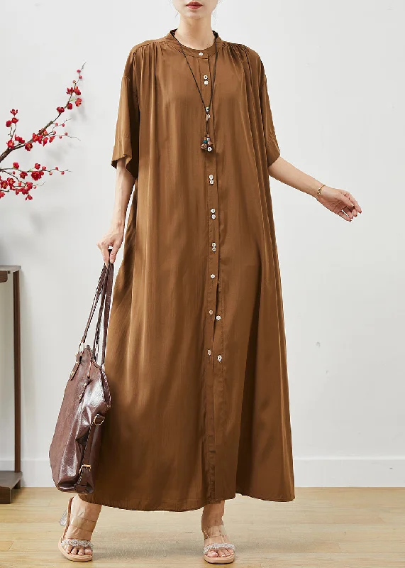 vintage dressOrganic Brown Oversized Cotton Maxi Dresses Summer