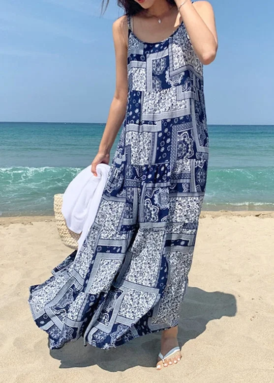 Online Exclusive one-shoulder dressone-shoulder dressBohemian Women Sleeveless O-Neck Printed Maxi Tank Dress Floral Blue Online Exclusive one-shoulder dressone-shoulder dressBohemian Women Sleeveless O-Neck Printed Maxi Tank Dress Floral Blue