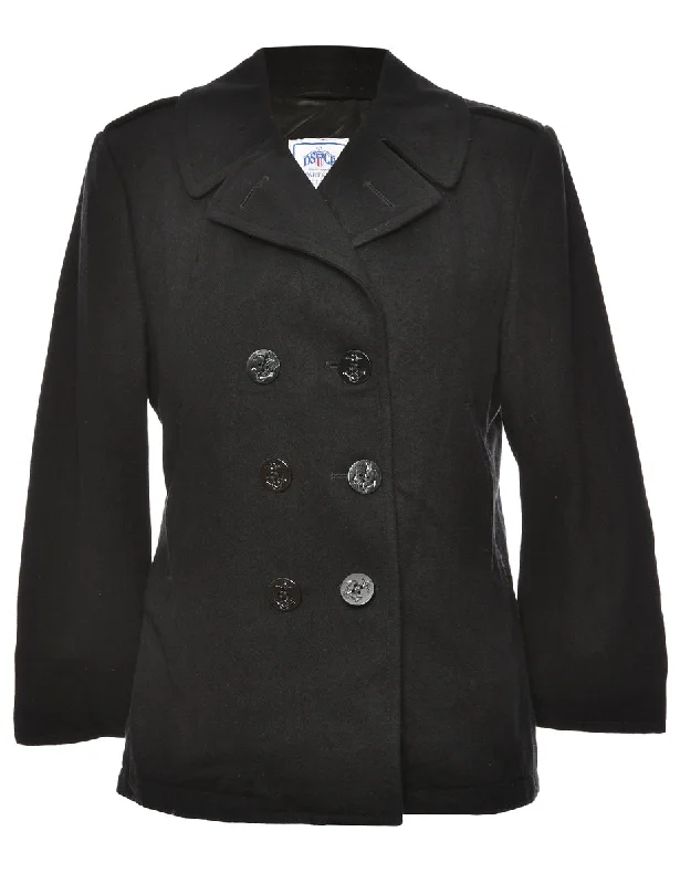 Quick Sale urban street coatDouble Breasted Black Peacoat - S