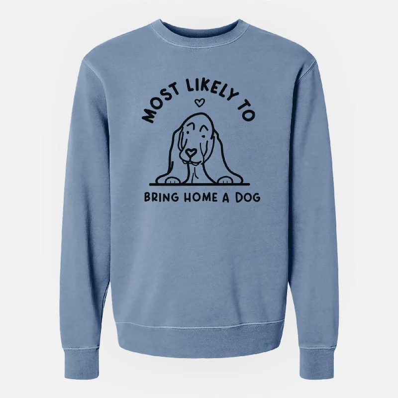 breathable gym hoodieMost Likely to Bring Home a Dog - Basset Hound - Unisex Pigment Dyed Crew Sweatshirt