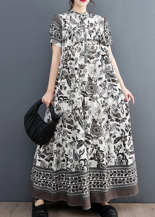 Online Only summer floral dresssummer floral dressBlack Print Chiffon Vacation Dresses Oversized Exra Large Hem Summer