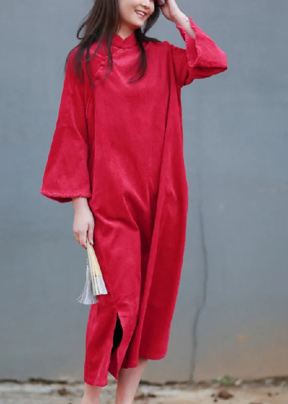 Stock Clearance form-fitting dressform-fitting dressRose Stand Collar Side Open Holiday Maxi Dress Spring