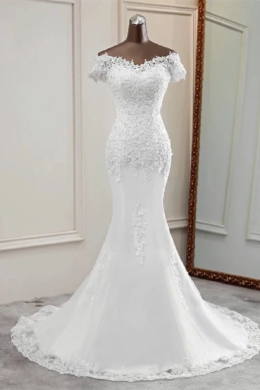 romantic dressTrumpet-Mermaid Sweep-Brush Train Lace Tulle Wedding Dress 670594800287