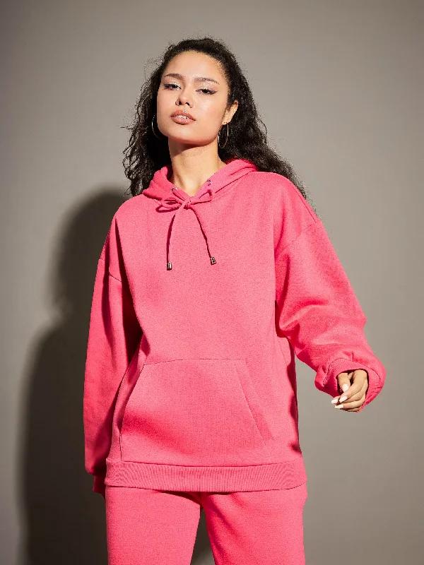 Great Deals athletic streetwear sweatshirtWomen Pink Fleece Oversized Hoodie