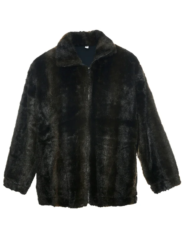 Super Savings modern outerwearDark Brown Faux Fur Jacket - L