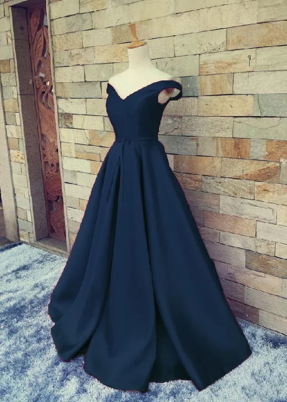 Savings Event bodycon dressbodycon dressSexy Off Shoulder Sleeves Navy Blue Prom Dress