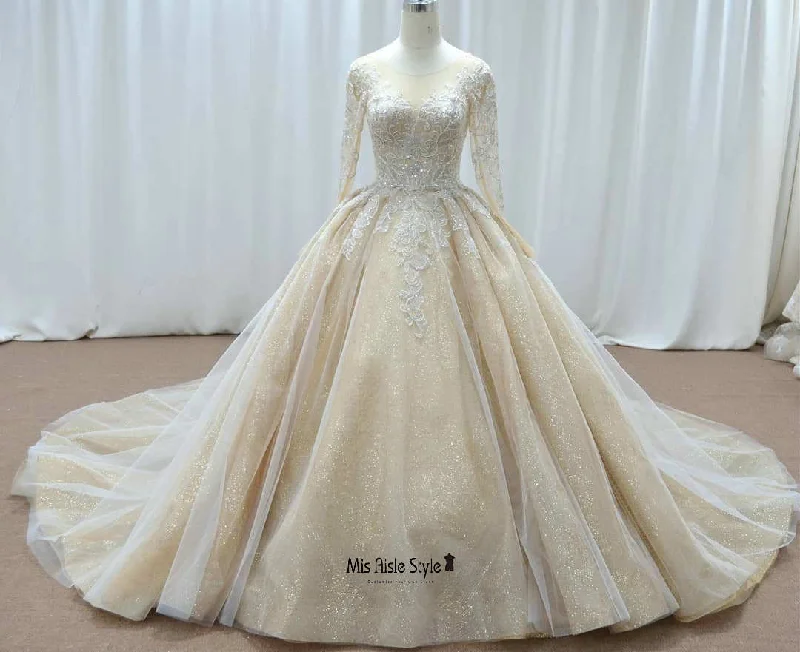 Buy Now classic fit-and-flare dressclassic fit-and-flare dressBall Gown Long Sleeves Sparkle Gold Wedding Dress
