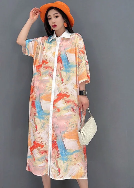 Price Drop Alert playful dressplayful dressPlus Size Light Khaki Peter Pan Collar Tie Dye Print Chiffon Shirt Dresses Half Sleeve