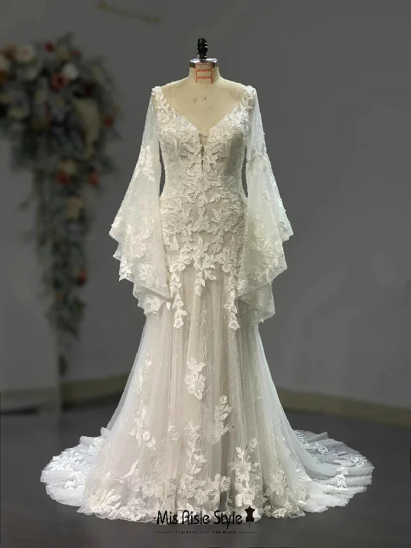 romantic dressMermaid Long Sleeve Lace Bohemian Wedding Dress