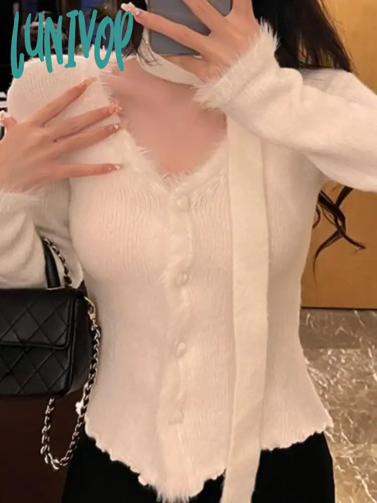 Special Savings Lunivop Autumn Casual Bodycon Knitted Sweater Women Outwear Elegant Vintage Pullover Korean Style Office Lady Long Sleeve Blouse