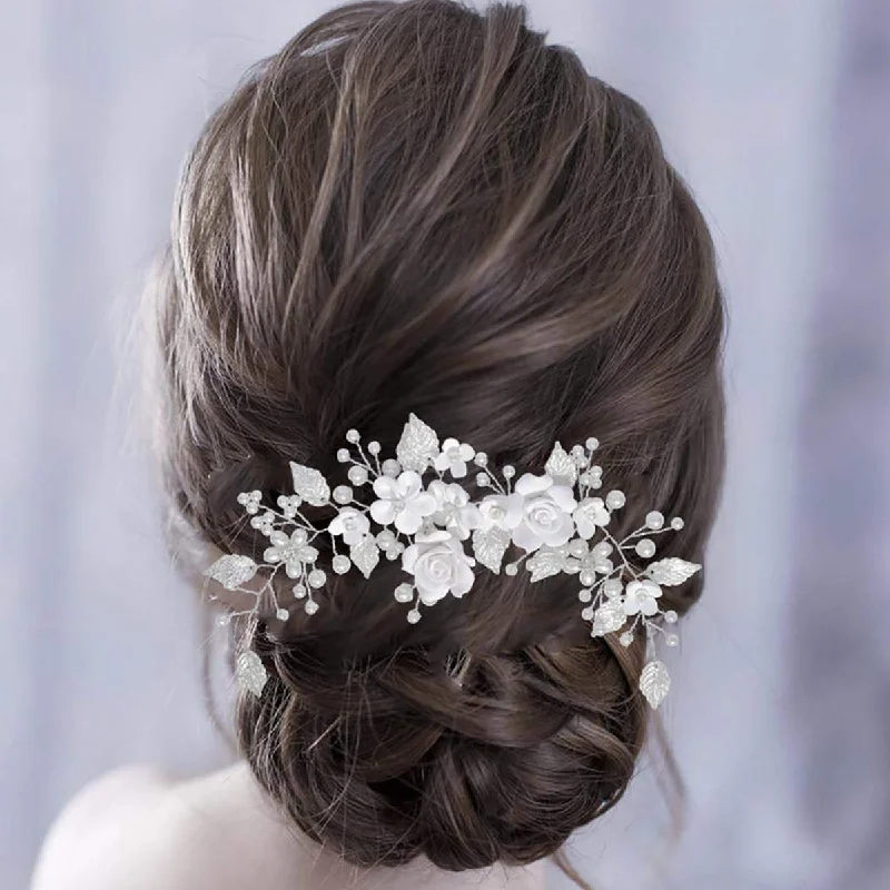 Closeout stylish dressstylish dressWhite flowers silver leaf headband Bride wedding Headpieces 739265886585