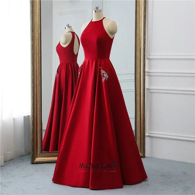 Unmissable Offer vintage dressvintage dressHalter Neckline Deep Red Prom Dress