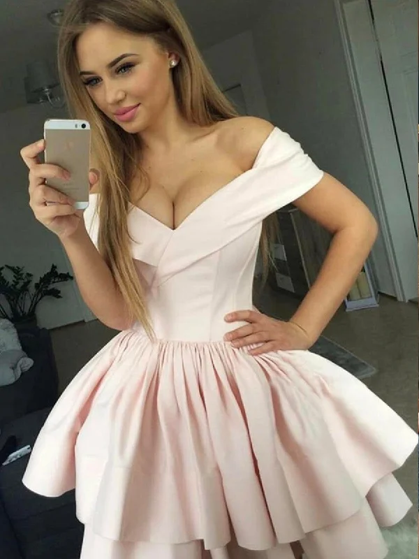 TIME-Limited Offer ashionable dressashionable dressCute Off the Shoulder Layered Pink Homecoming Dresses Short Prom Dresses, Off Shoulder Pink Formal Dresses, Evening Dresses