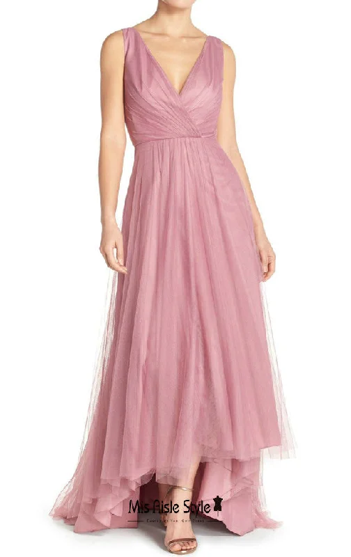 floral midi dressHigh Low Dusty Pink Wedding Party Dress