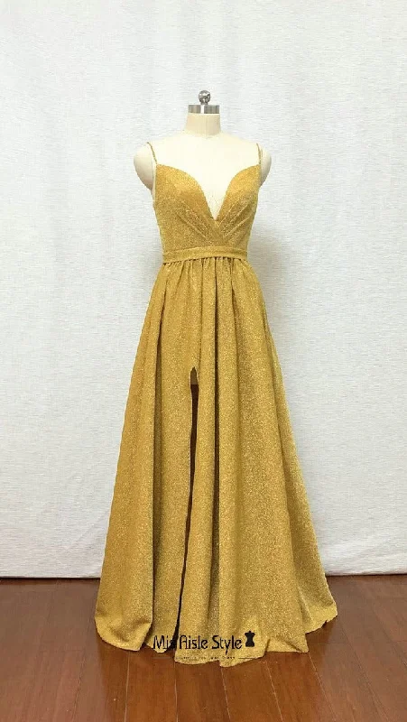 Don't Wait classic fit-and-flare dressclassic fit-and-flare dressSexy Long Slit Sparkle Yellow Prom Dress