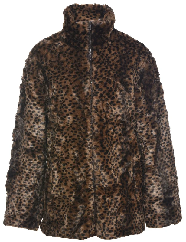 sporty jacketLeopard Pattern Faux Fur Coat - L