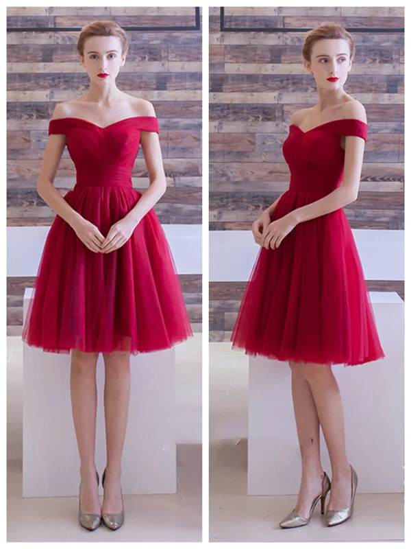 Crazy Deals off-the-shoulder dressoff-the-shoulder dressA Line Off Shoulder Short Burgundy Prom Dresses, Short Formal Dresses, Homecoming Dresses, Evening Dresses