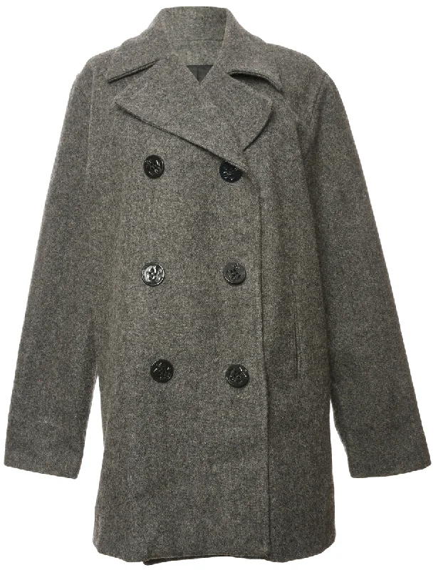 Mega Sale long coatDouble Breasted Dark Grey Peacoat - L