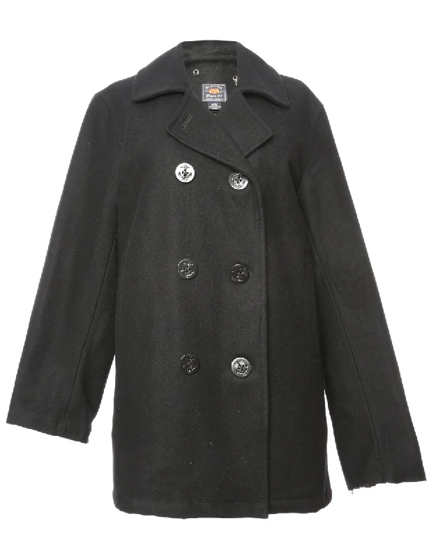 Big Savings minimalist jacketDouble Breasted Black Peacoat - L