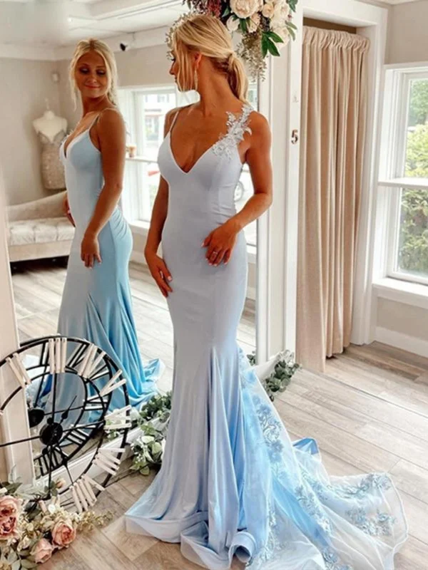 Act Fast trendy mini dresstrendy mini dressOpen Back V Neck Mermaid Blue Floral Long Prom Dresses, Mermaid Blue Formal Evening Dresses with Flowers SP2515