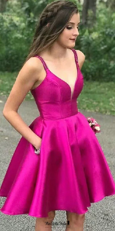 Bargain Prices vintage-inspired dressvintage-inspired dressShort Fuchsia Homecoming Dress with Pocket