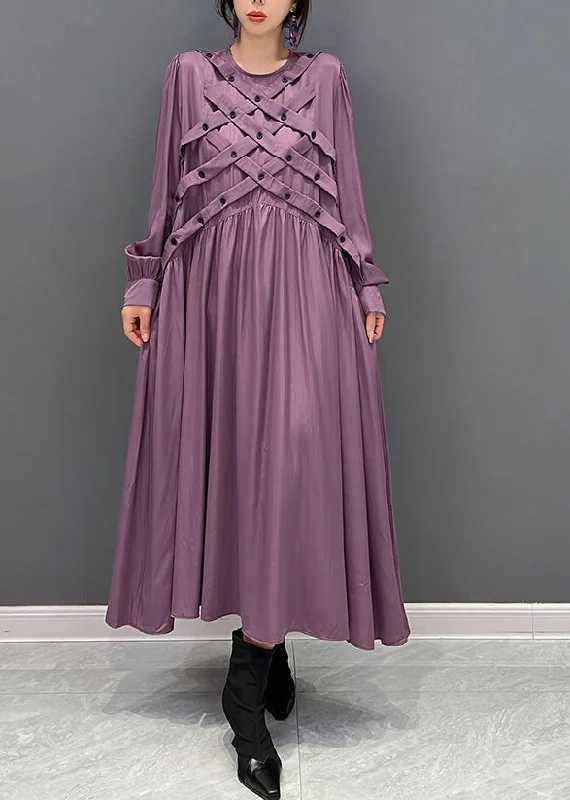 Inventory Reduction trendy bodycon dresstrendy bodycon dressItalian Purple O-Neck Wrinkled Button Maxi Dresses Spring