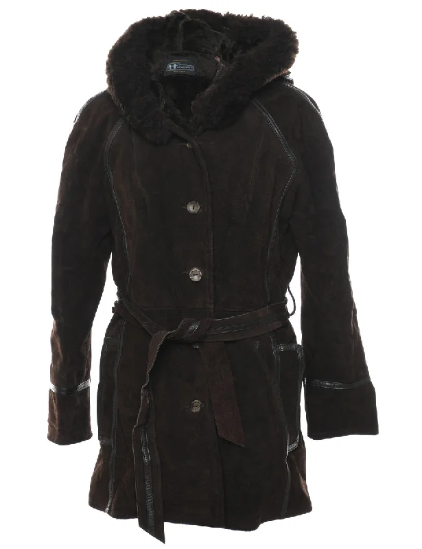 Big Savings fitted trench coatDark Brown Faux Fur Lined Suede Coat - S