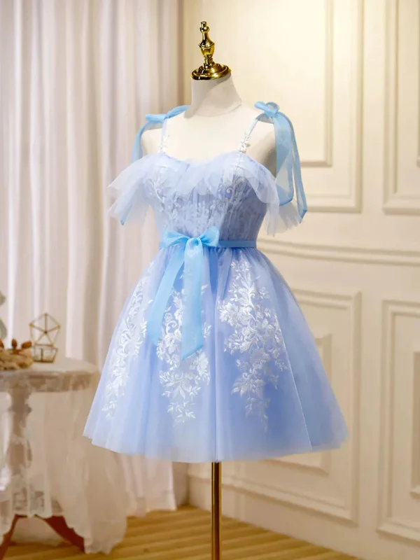 Midnight Madness boho-chic dressboho-chic dressSweetheart Neck Blue Lace Short Prom Dresses, Blue Lace Homecoming Dresses, Short Blue Formal Evening Dresses SP2694