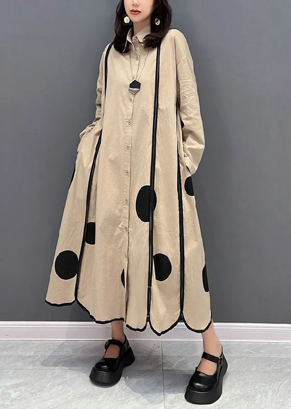 Act Now sleeveless dresssleeveless dressPlus Size Khaki Peter Pan Collar Patchwork Dot Print Cotton Vacation Dresses Fall