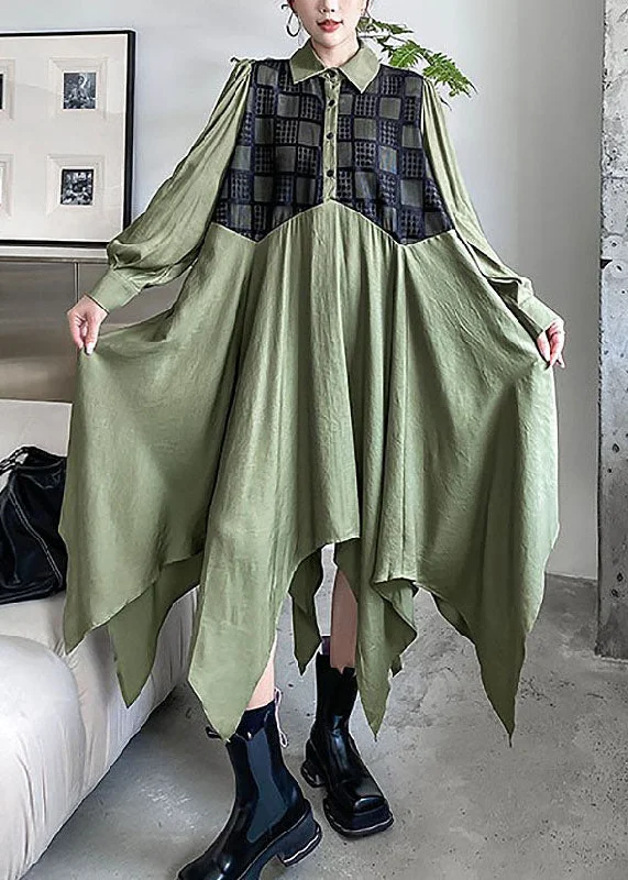 Massive Deals luxury dressluxury dressChic Army Green Asymmetrical Patchwork Cotton Shirt Dresses Spring