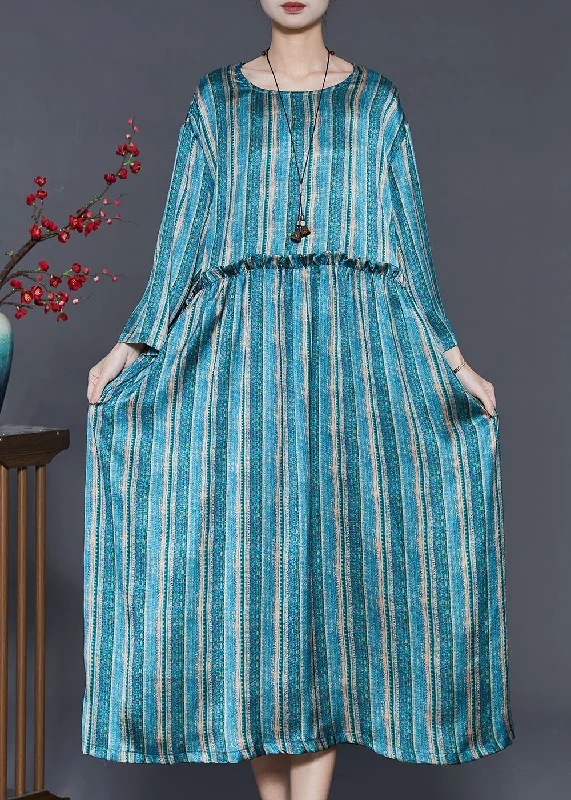 classic fit-and-flare dressCasual Blue Ruffled Striped Cotton Dress Spring