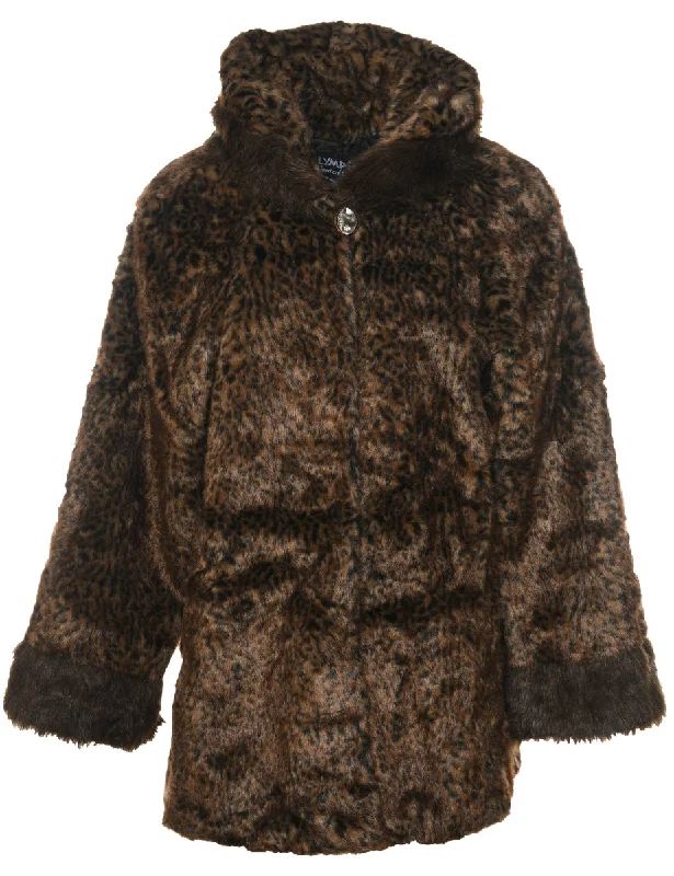 Price Rollback warm outerwearLeopard Pattern Black & Dark Brown 1990s Faux Fur Coat - L