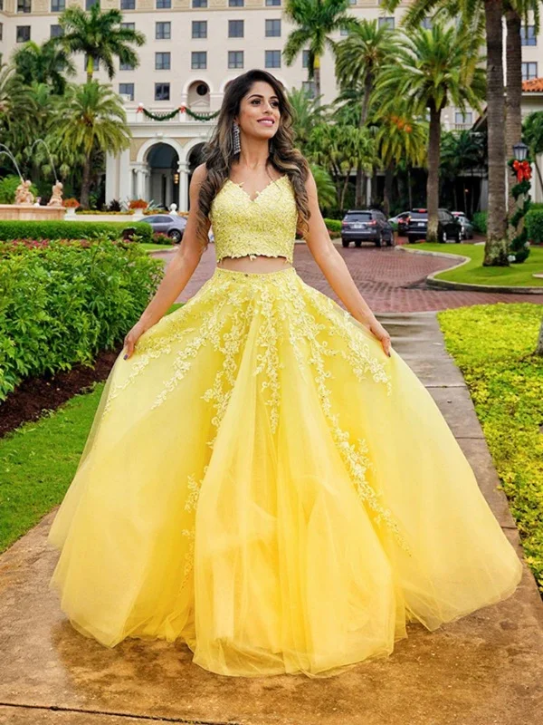 Massive Deals casual midi dresscasual midi dressV Neck Two Pieces Yellow Lace Long Prom Dresses, 2 Pieces Yellow Formal Dresses, Yellow Lace Evening Dresses SP2821