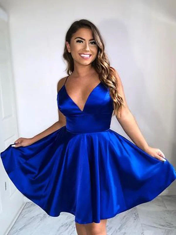 Members Only flowy evening dressflowy evening dressV Neck Blue Short Prom Dresses, Blue Homecoming Dresses, Blue Graduation Dresses