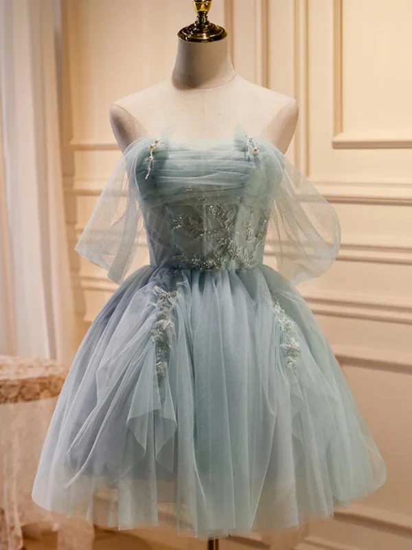Final Markdown silk dresssilk dressOff Shoulder Light Green Beaded Short Prom Dresses, Off the Shoulder Homecoming Dresses, Light Green Formal Graduation Evening Dresses SP2696