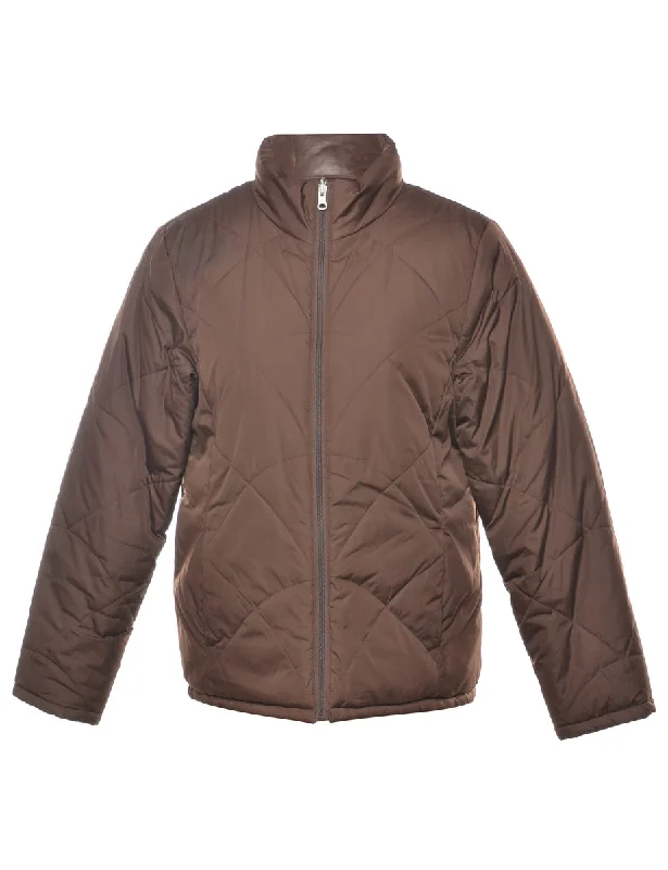 Stock Clearance fashion coat with hoodDark Brown Puffer Jacket - L
