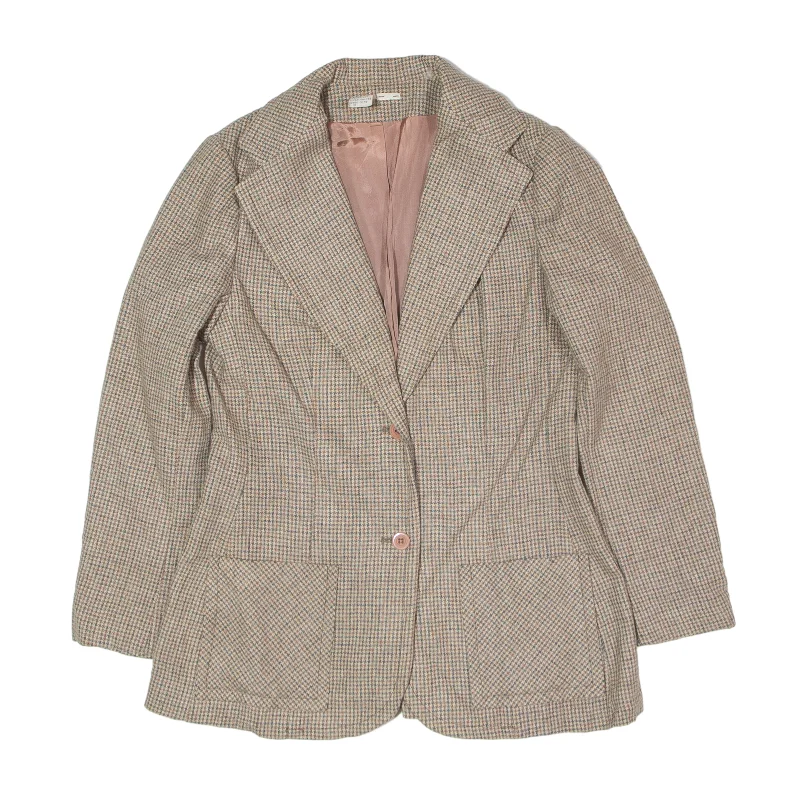 Stock Clearance warm outerwearBlazer Jacket Cream Wool 80s Houndstooth Womens S