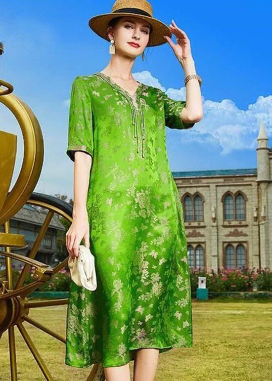 Take Advantage A-line dressA-line dressDIY Green V Neck Tasseled Print Patchwork Silk Dresses Summer