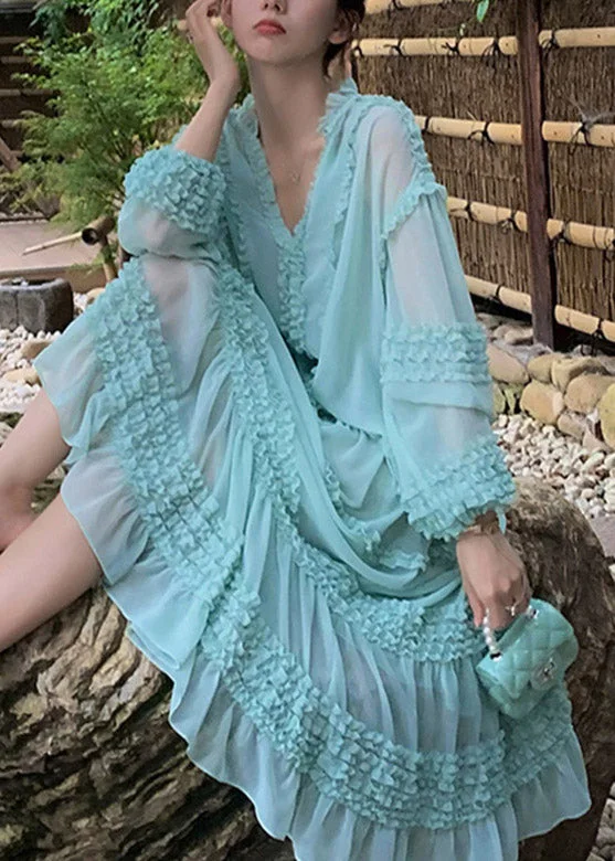 Huge Savings elegant evening dresselegant evening dressClassy Blue V Neck Ruffled Chiffon Layered Long Dress Long Sleeve