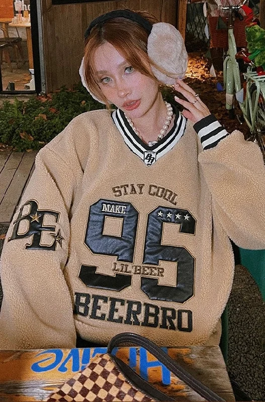 Steals and Deals STAYCOOL Graphic Letter Patchwork Fleece Long Sleeve Baggy Sweatshirt
