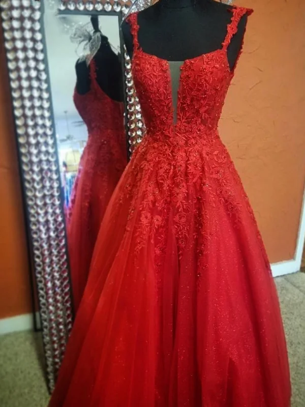 Members Only casual day dresscasual day dressV Neck Open Back Red Lace Long Prom Dresses, Long Red Lace Formal Dresses, Red Evening Dresses SP2668