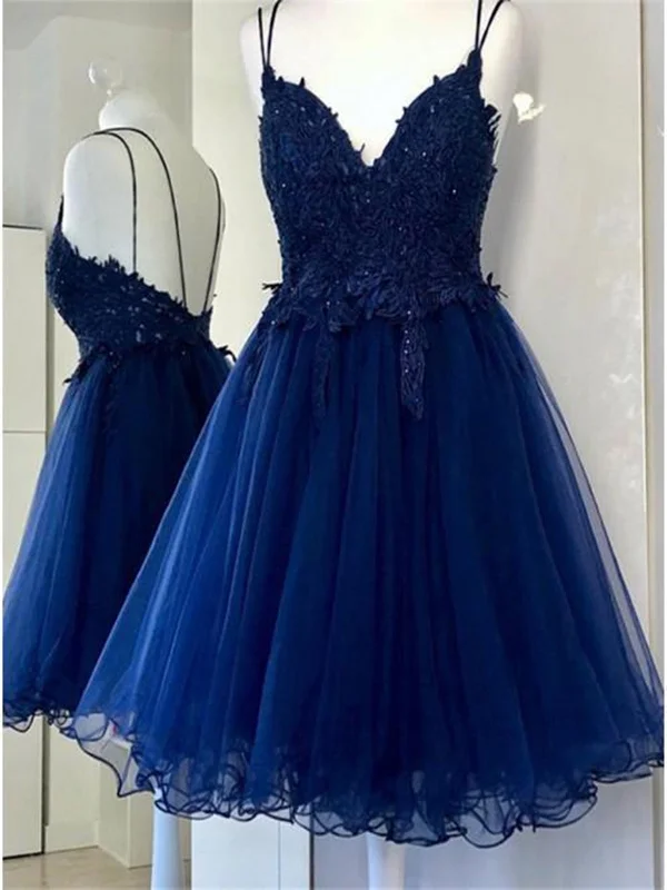 Mega Sale off-the-shoulder dressoff-the-shoulder dressV Neck Backless Navy Blue Lace Prom Dresses, Short Navy Blue Lace Homecoming Dresses, Navy Blue Formal Evening Dresses