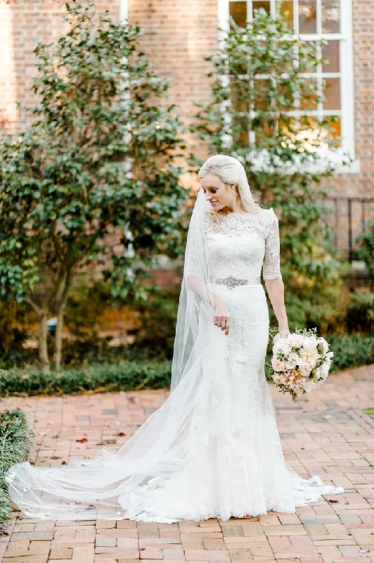 Season Finale Sale silk dresssilk dressElegant Sheath Half Sleeves Lace Wedding Dress