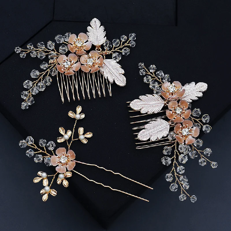 Fantastic Offers tiered dresstiered dressBridal Accessories Hairpin Hair set Handmade crystal flower hair comb Pearl comb 643477798259