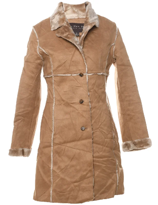 Steals and Deals trendy puffer coatLight Brown Faux Fur Lined Shearling Coat - S