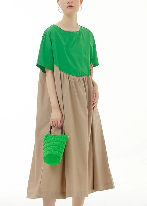 Major Savings comfy maxi dresscomfy maxi dressGreen Patchwork Cotton Vacation Dresses O Neck Wrinkled Summer