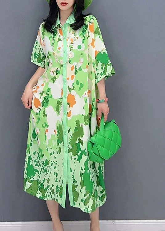 Low Prices structured dressstructured dressBoutique Green Print Button Party Long Shirts Dress Sunmer