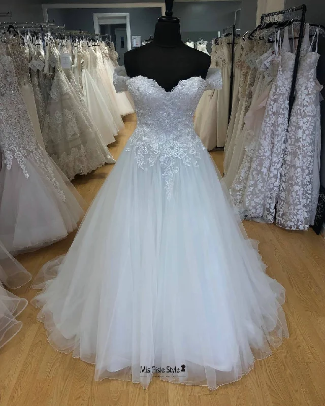 Deal Zone sophisticated dresssophisticated dressBall Gown Off Shoulder Sleeves Wedding Dress